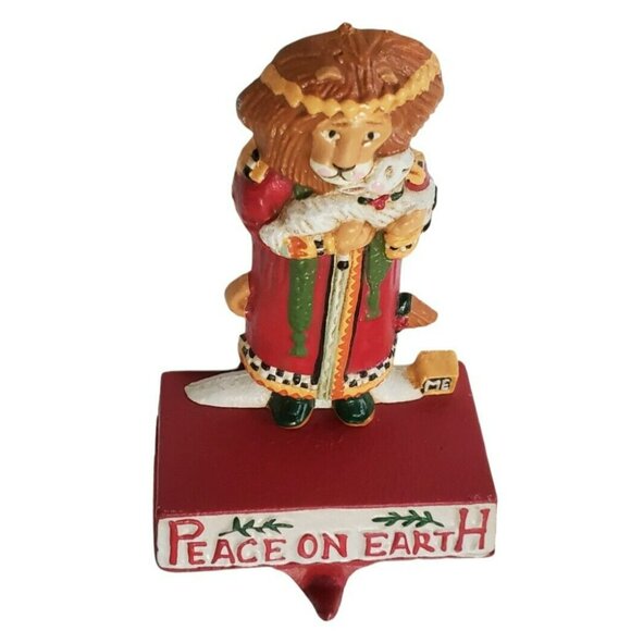 VTG Mary Engelbreit Cast Iron Christmas Stocking Hanger Lion Lamb PEACE 0N EARTH - Picture 5 of 13